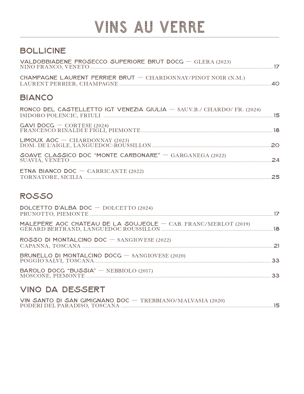 Carte des Vins - Page 1